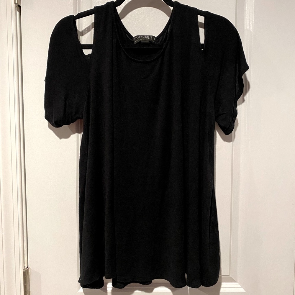 Forever 21 Plus Black Cold Shoulder Soft Top Shirt 2X